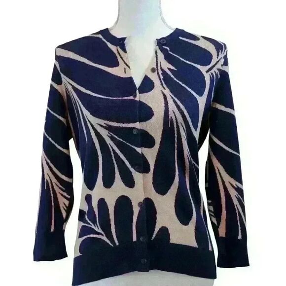 Rare Ann Taylor Navy Blue Palm Frond Cardigan – Small Petite - Picture 1 of 5